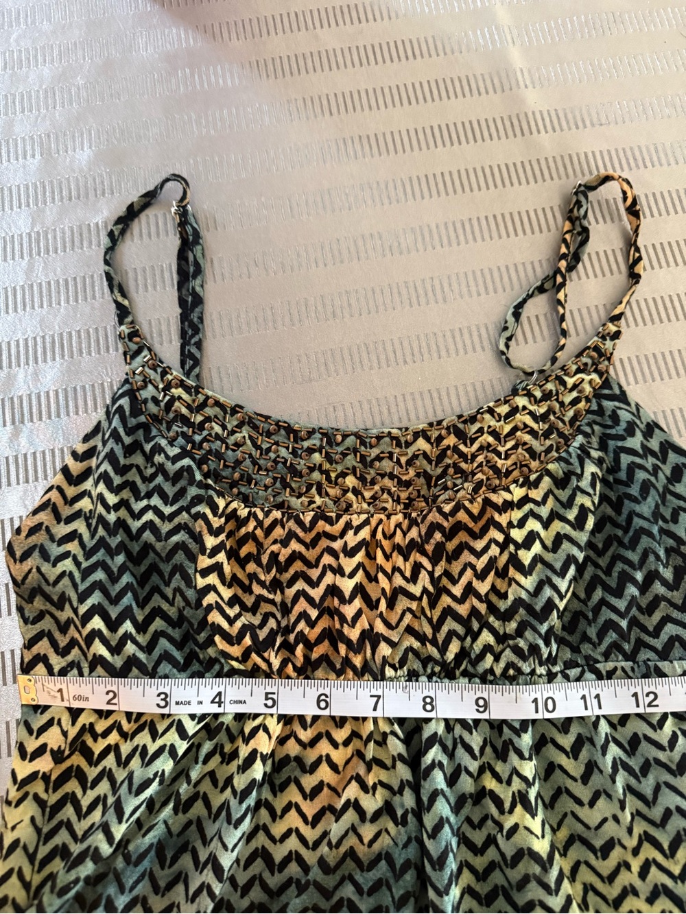 Santiki Beaded Chevron Babydoll Top | Size L | Boho Resort Style - Picture 4 of 9